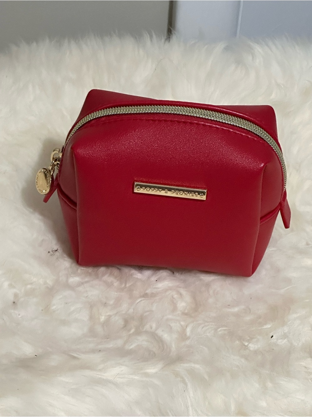 Poppies & Peonies Red Compact Cosmetic Pouch Gold Hardware